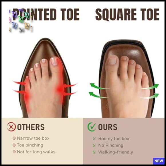 Square Toe Mid Calf Cowboy Boots Embroidered Western Fashion Chunky Heel - Picture 5 of 7